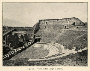1899 Print Amphitheater Roman Pompeii Italy Archeology Stage Orchestra XGX7