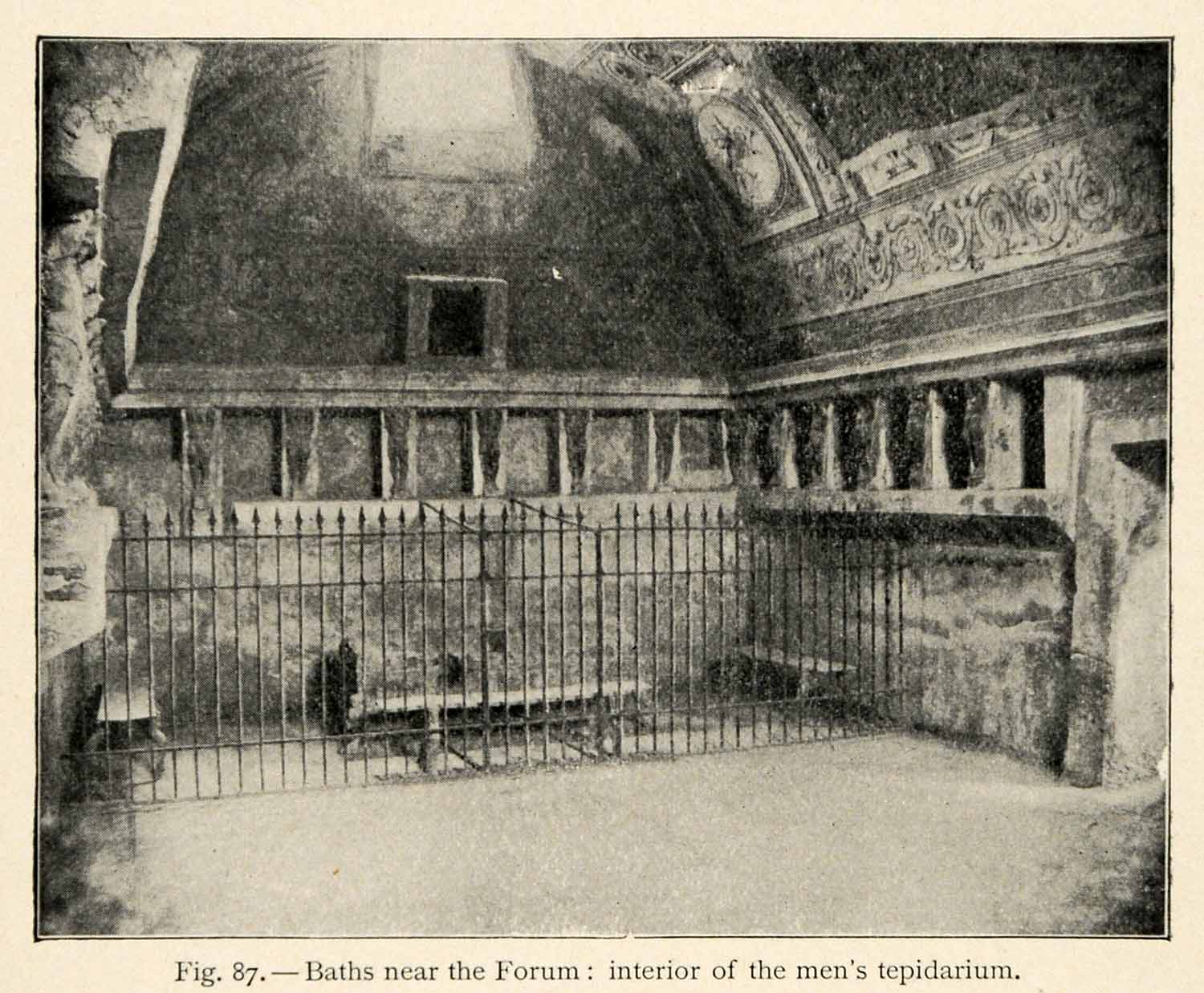 1899 Print Bath Forum Tepidarium Roman Pompeii Italy Stucco Relief XGX7