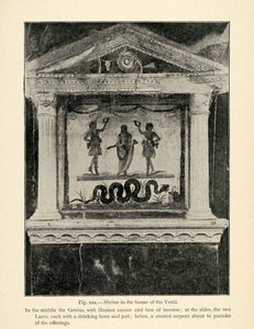 1899 Print Shrine Villa Vettii Roman Pompeii Fresco Art Snake Lare Horn XGX7
