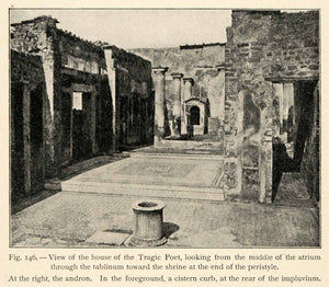 1899 Print House Tragic Poet Roman Italy Pompeii Archeology Atrium Column XGX7