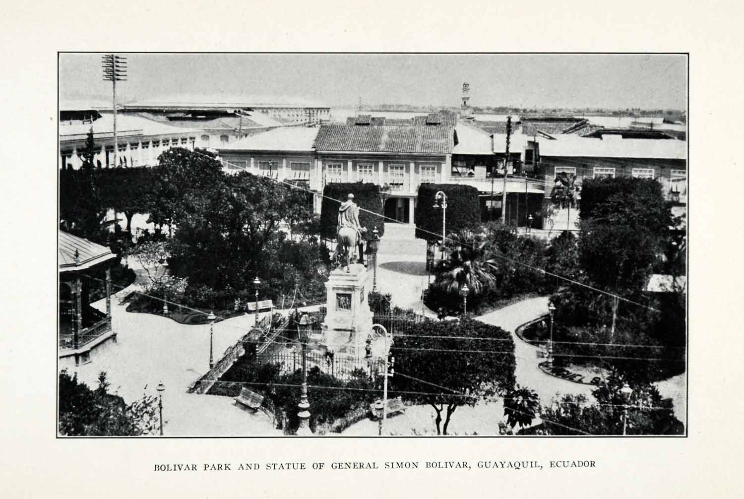 1914 Print Simon Bolivar Statue Guayaquil Iguana Park Seminario Parque XGX8