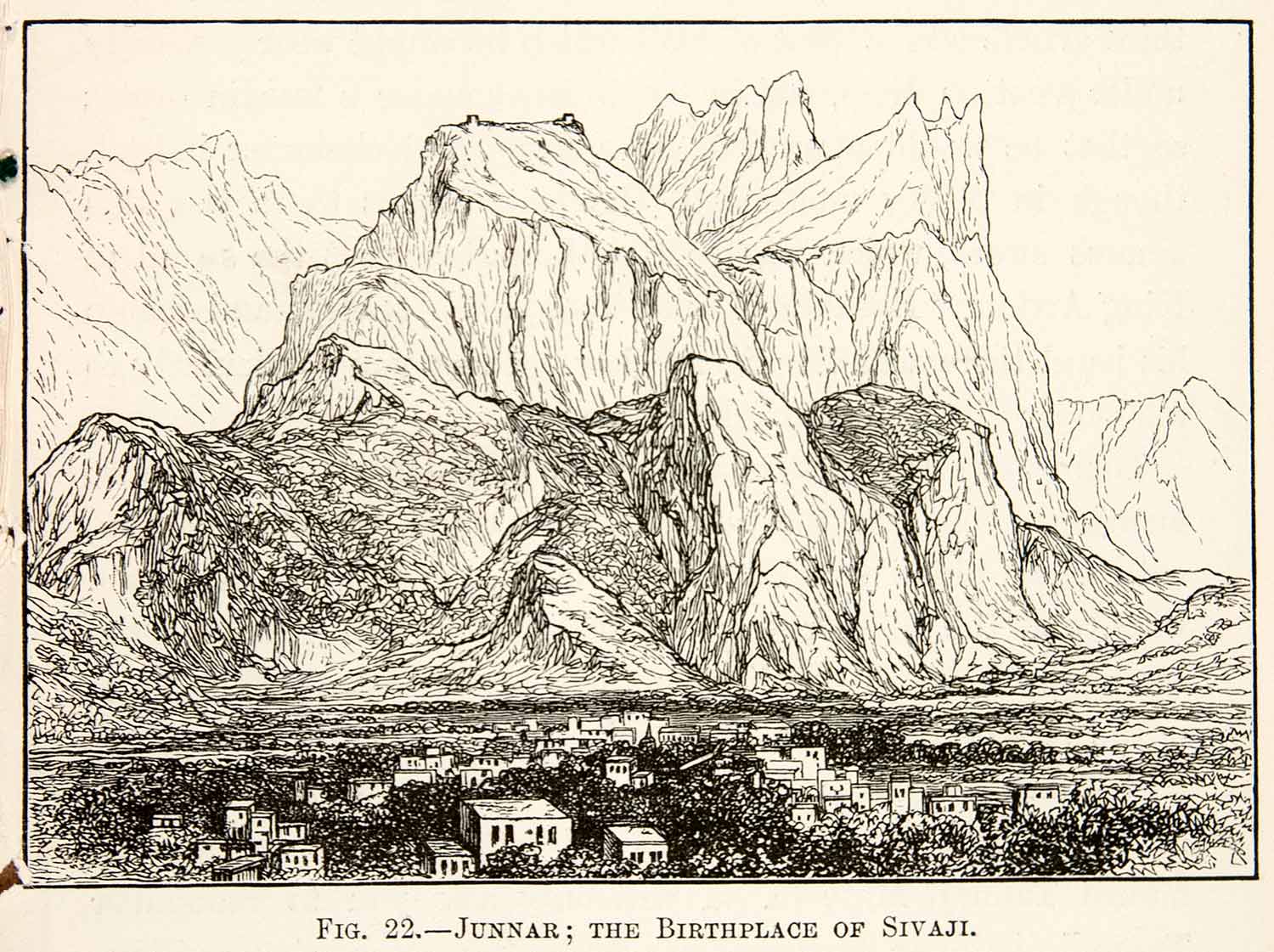 1883 Wood Engraving Junnar India Sahyadri Mountains Maharashtra Valley XGXA2