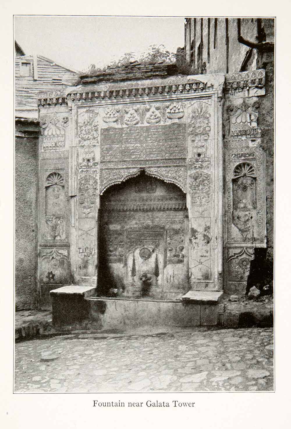 1926 Print Ottoman Fountain Galata Kulesi Tower Constantinople Istanbul XGXA3