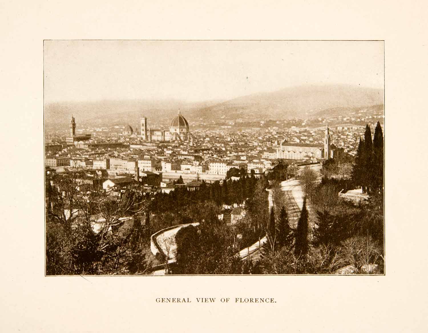1906 Print Cityscape Florence Italy Landscape Mountain Scenery Cathedral XGXA4
