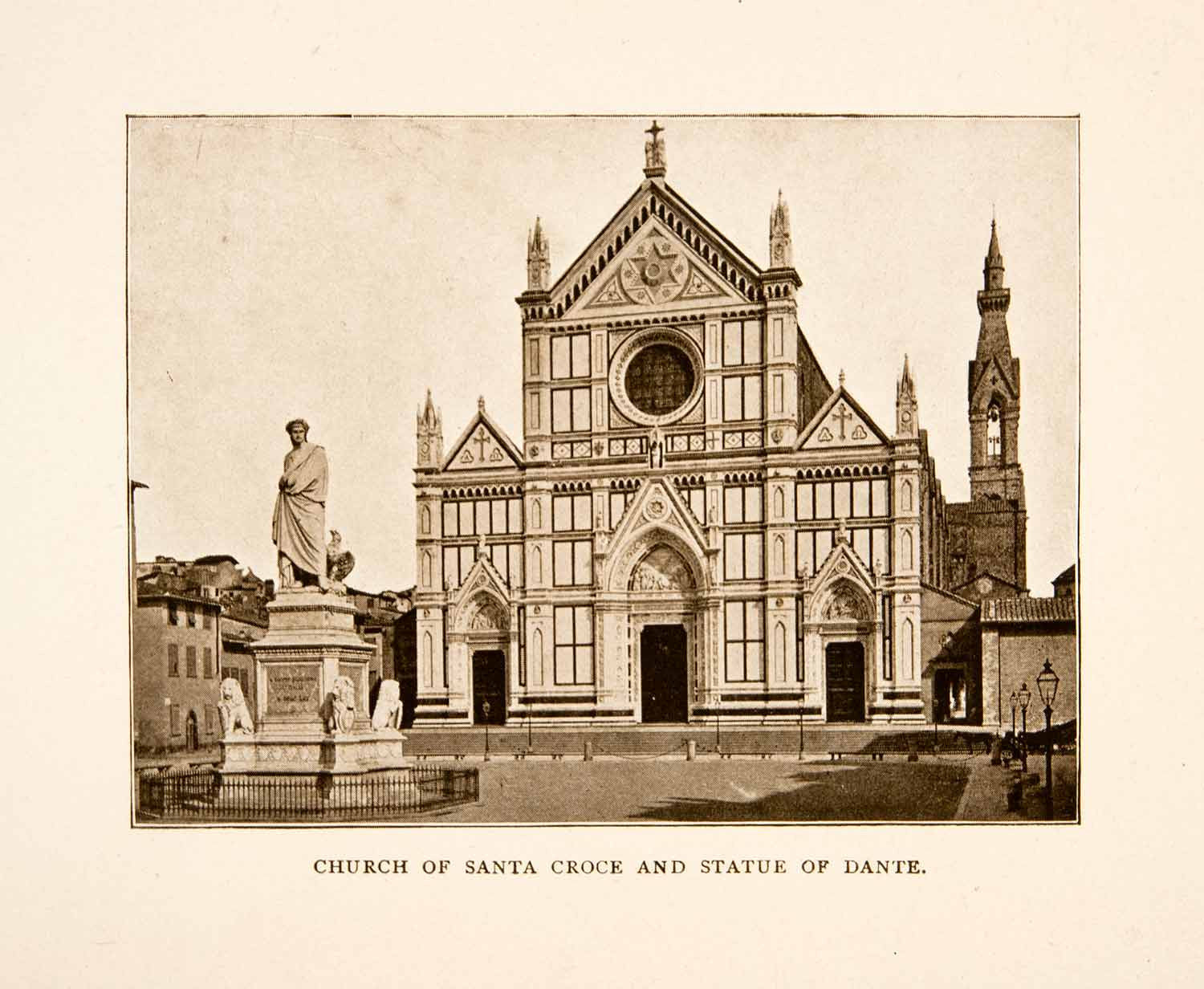 1906 Print Church Santa Croce Statue Dante Florence Italy Religion XGXA4