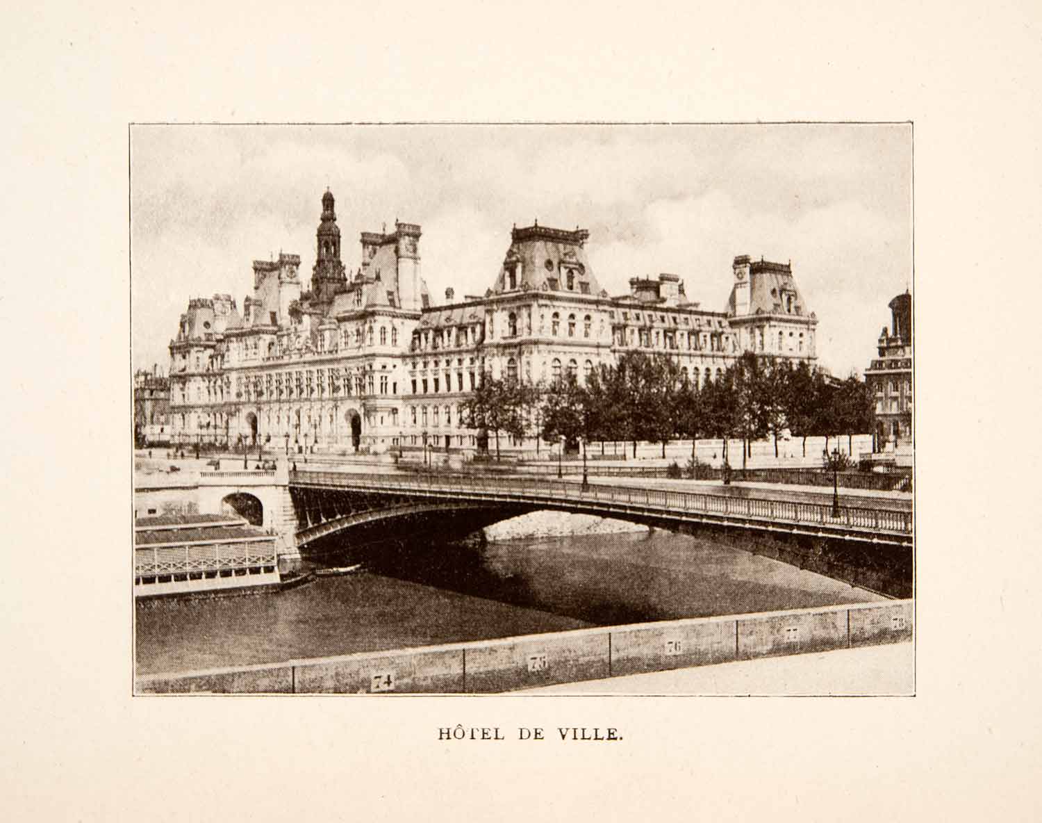 1907 Print Hotel de Ville Paris France Architecture River Bridge Historic XGXA5