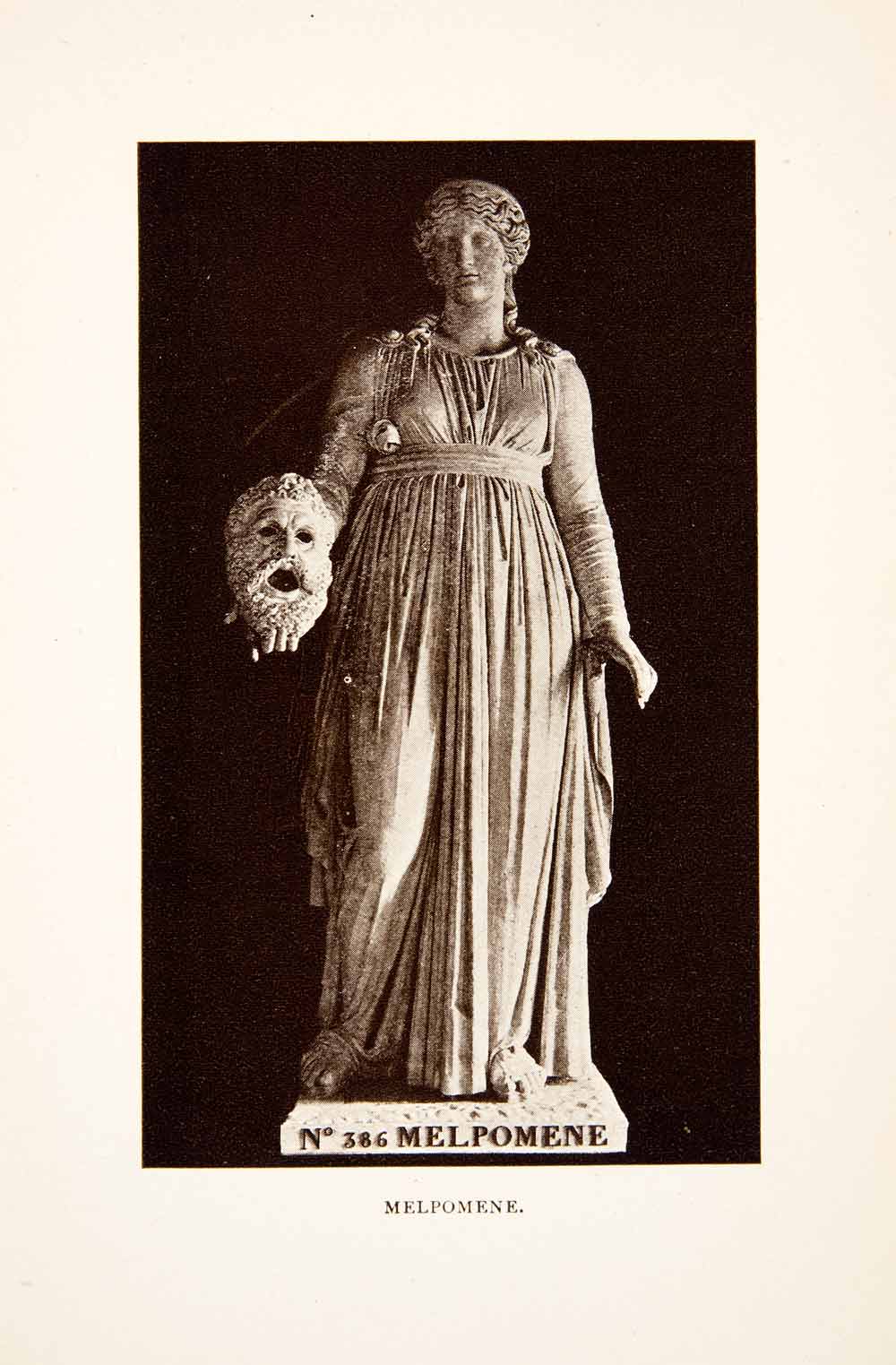 1907 Print Melpomene Muse Sing Tragedy Greek Myth Mask Sclupture Statue XGXA5