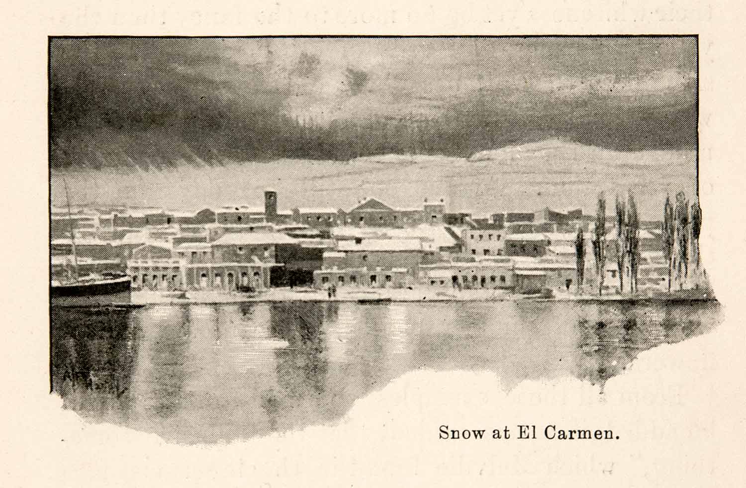 1893 Print J. Smit Snow El Carmen Argentina Rio Negro River Cityscape XGXB4