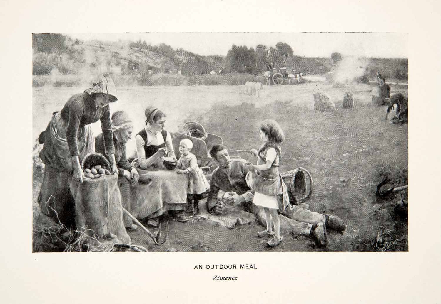 1901 Print Outdoor Meal France Portraiture Landscape Picnic Dine Child XGXB6