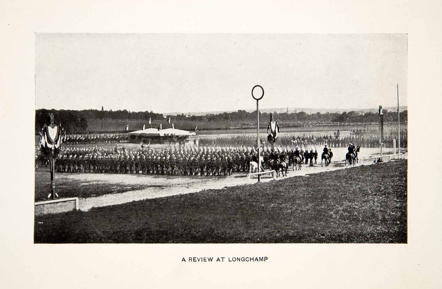 1901 Print Review Longchamp France Military Horses Station Army Landscape XGXB6