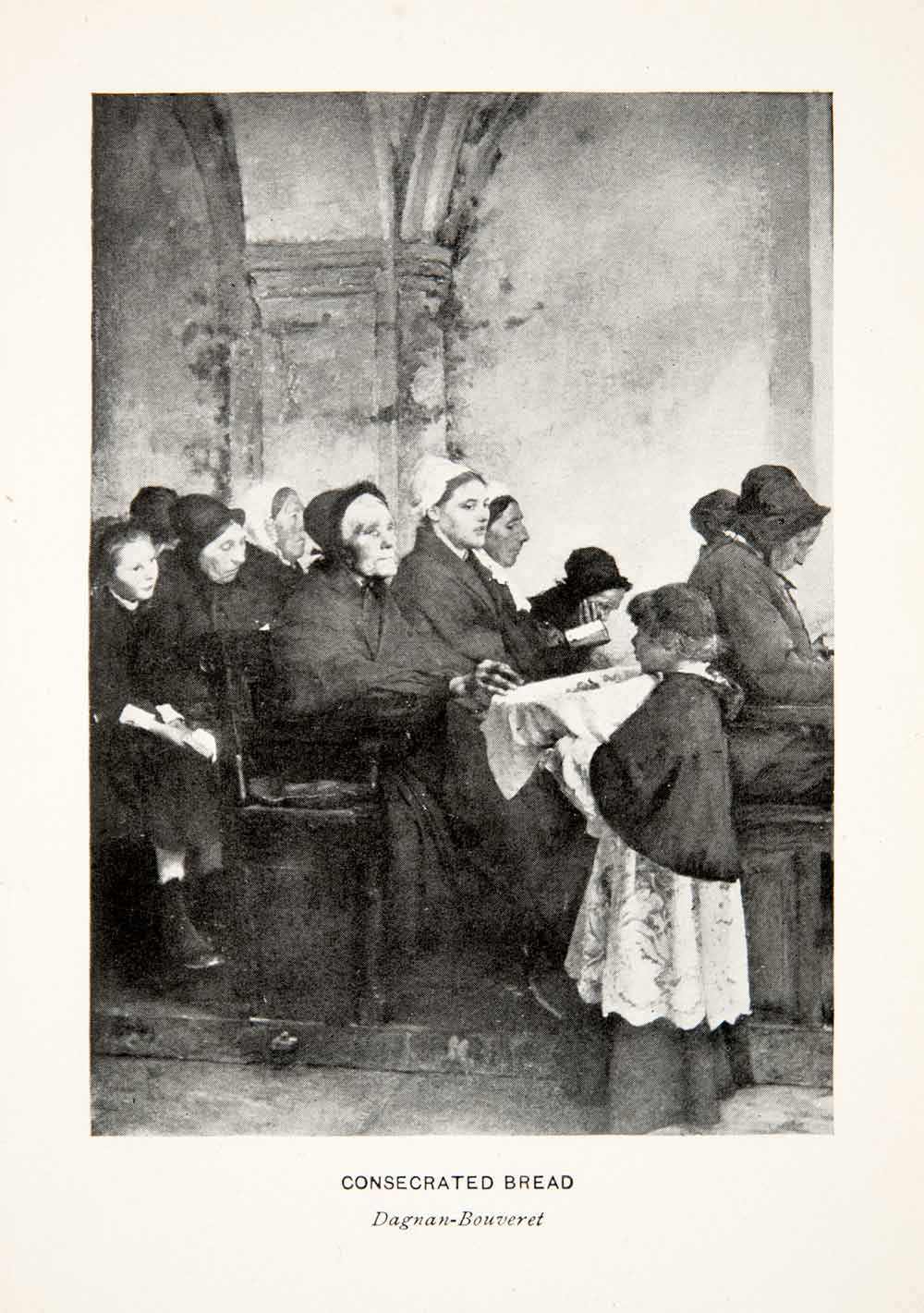 1901 Print Paint Benit Consecrated Bread Church France Pew Altar Dagnan XGXB6