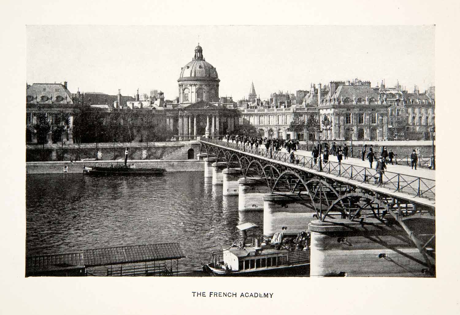 1901 Print French Academy Sciences Cityscape Bridge Paris Technology River XGXB6