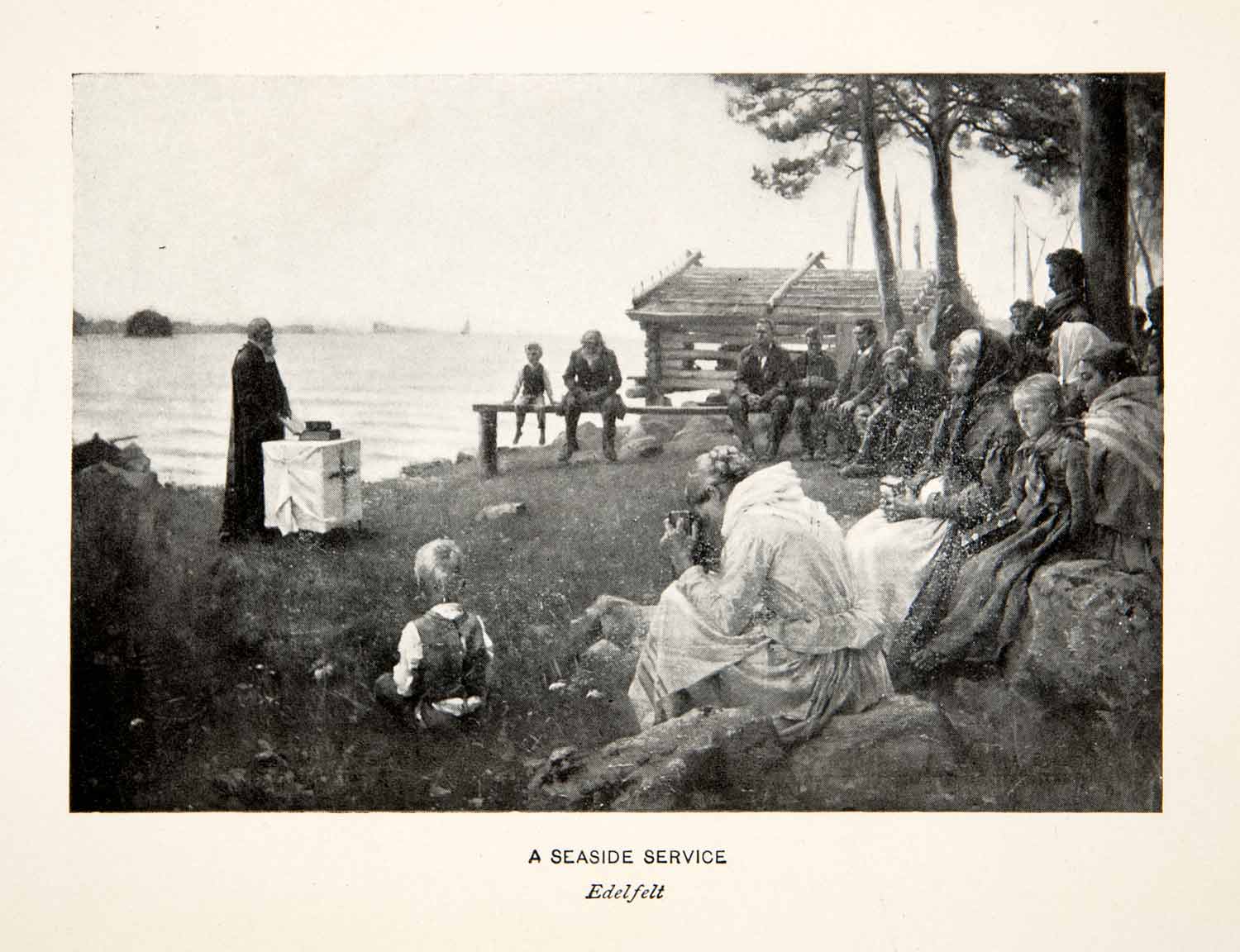 1901 Print Seaside Services Ceremony Religion Minister Landscape Lake XGXB6