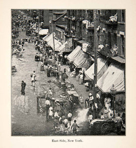 1907 Print East Side New York Cityscape Street Scene Historic Carts Market XGXB9