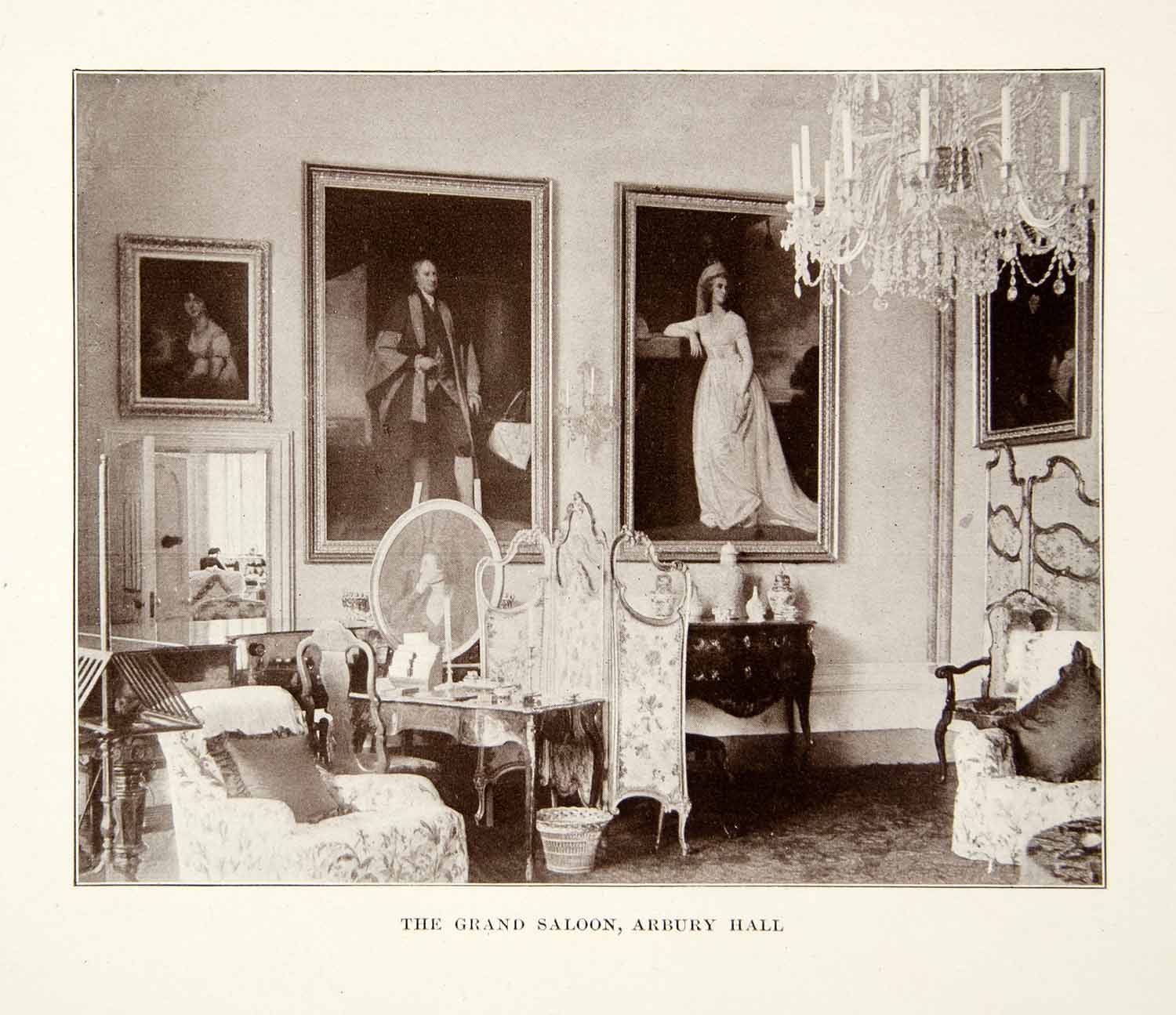 1914 Print Interior Grand Saloon Arbury Hall Nuneaton Warwickshire England XGXC2