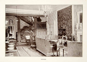 1914 Print Interior Italy Residence Room Furniture Victorian Chandelier XGXC2