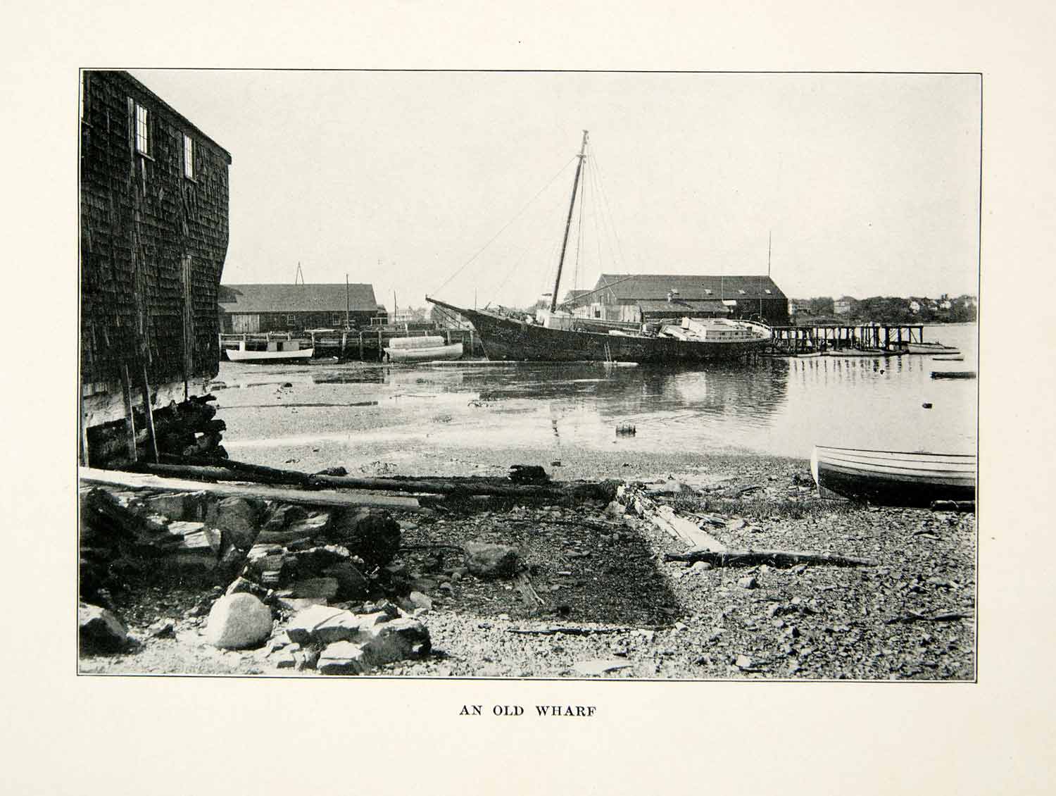 1914 Print Old Wharf United States Ship Sail Beach Harbor House Dock Pier XGXC2