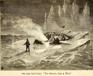 1873 Wood Engraving Crew Members Stranded North Pole Expedition Shelter XGXC4