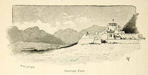 1887 Wood Engraving Jamrud Fort Khyber Pass Pakhtunkhwa Pakistan Landmark XGXC6