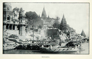 1914 Print Benares Varanasi Ganges Uttar Pradesh Sapta Puri Boat River XGXC9