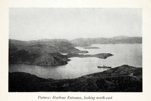 1943 Halftone Print Patmos Harbor Entrance Greek Island Dodecanese Aegean XGY3