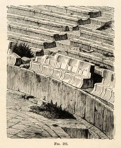 1876 Woodcut Sitting-steps Diazoma Theatre Dionysos Athens Greece Ruins XGY7