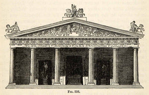 1876 Wood Engraving Roman Temple Architecture Sculpture Frieze Column Art XGY7