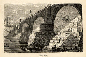 1876 Wood Engraving Roman Bridge Angels Pont Sant'Angelo Rome Italy Pons XGY7
