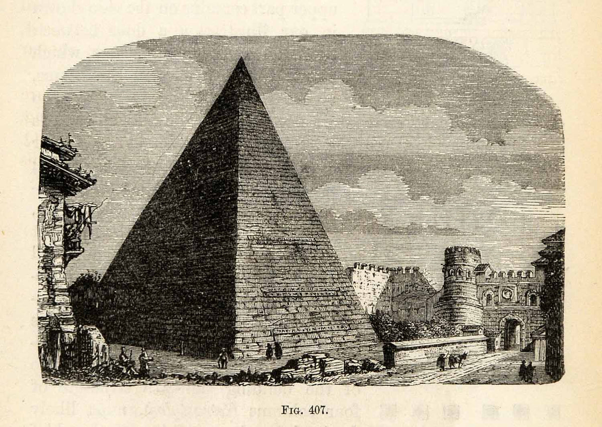 1876 Wood Engraving Roman Pyramid Cestius Rome Italy Porta Paolo XGY7 ...