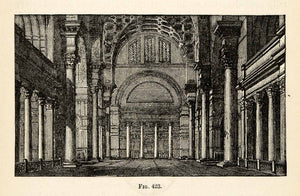 1876 Wood Engraving Interior Chief Hall Thermae Caracalla Rome Baths Column XGY7