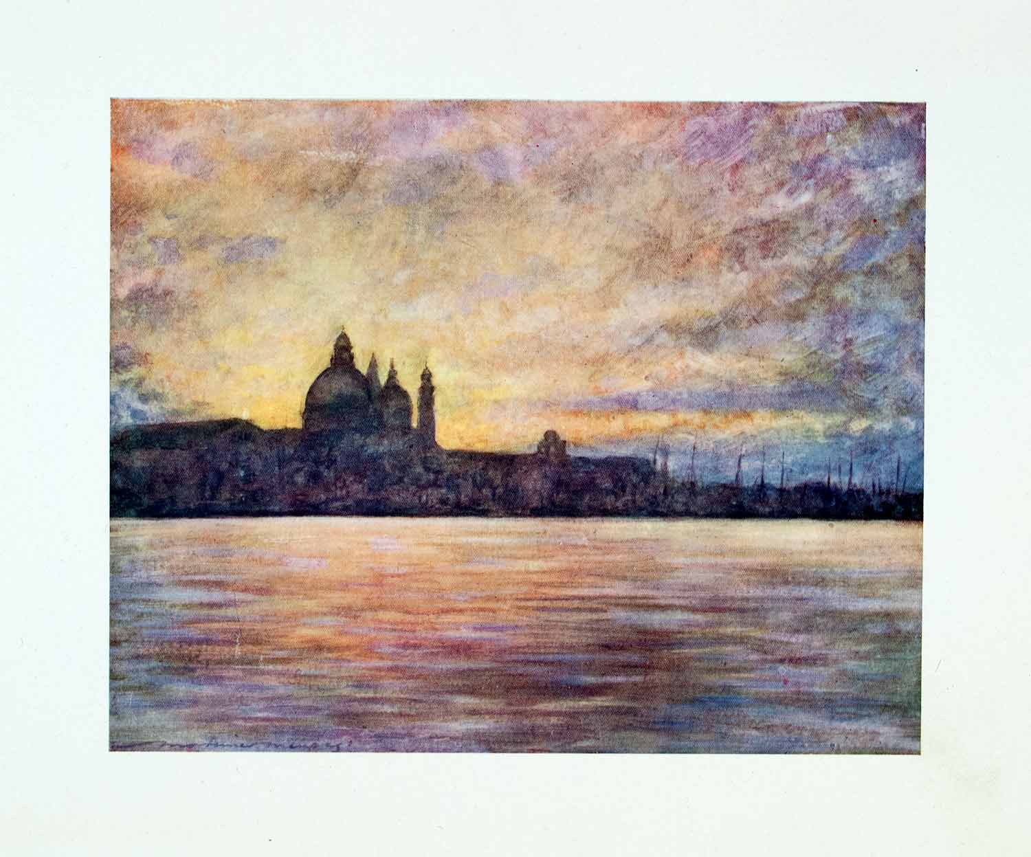 1912 Color Print Santa Maria Salute Sunset Skyline Cityscape Mortimer XGYA1