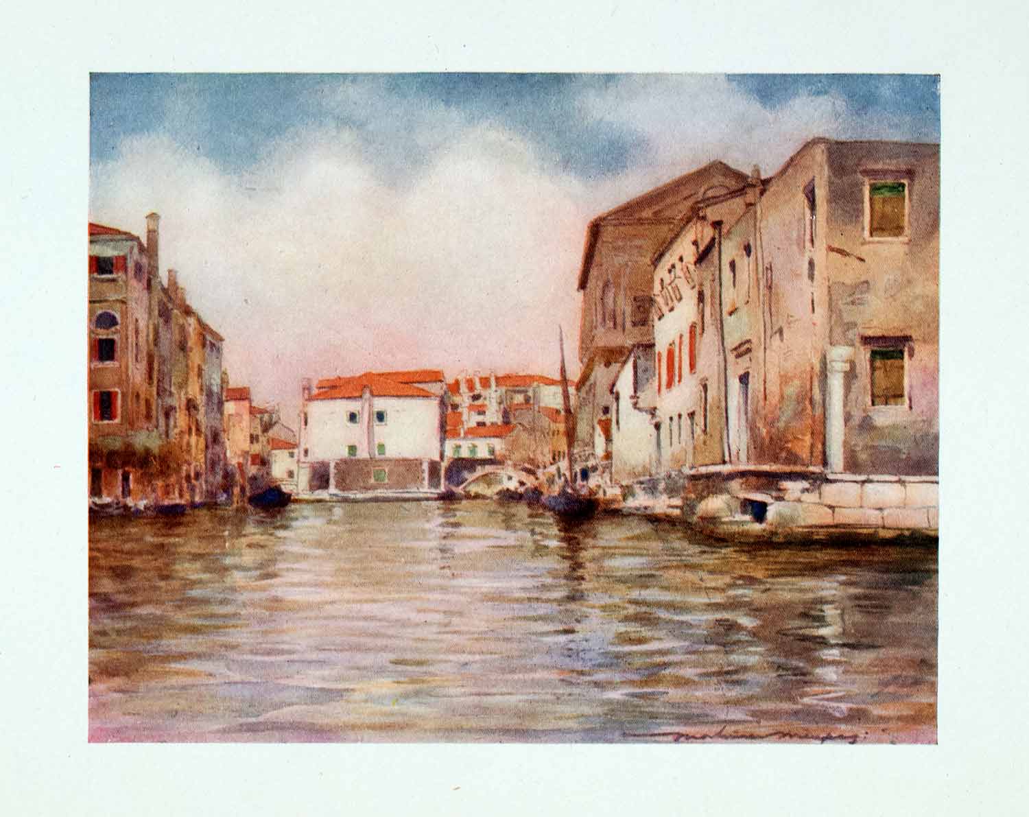 1912 Color Print Chioggia Venice Italy Cityscape Architecture Mortimer XGYA1