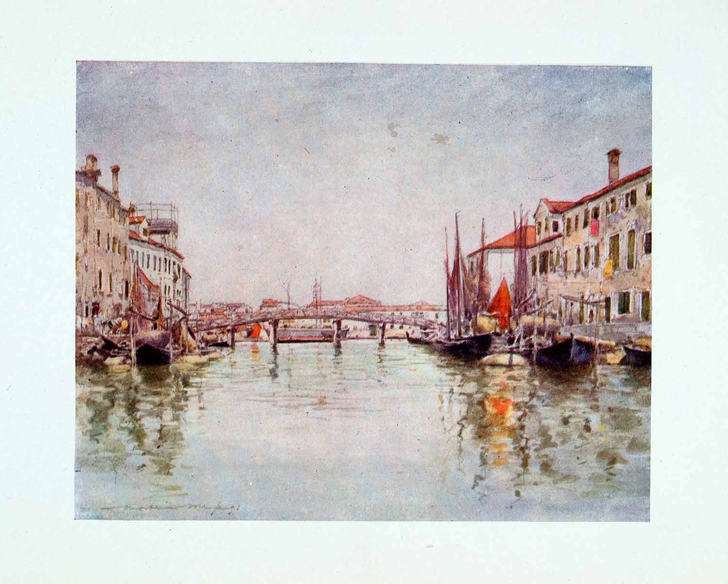 1912 Color Print Canal Giudecca Island Cityscape Venice Italy Mortimer XGYA1