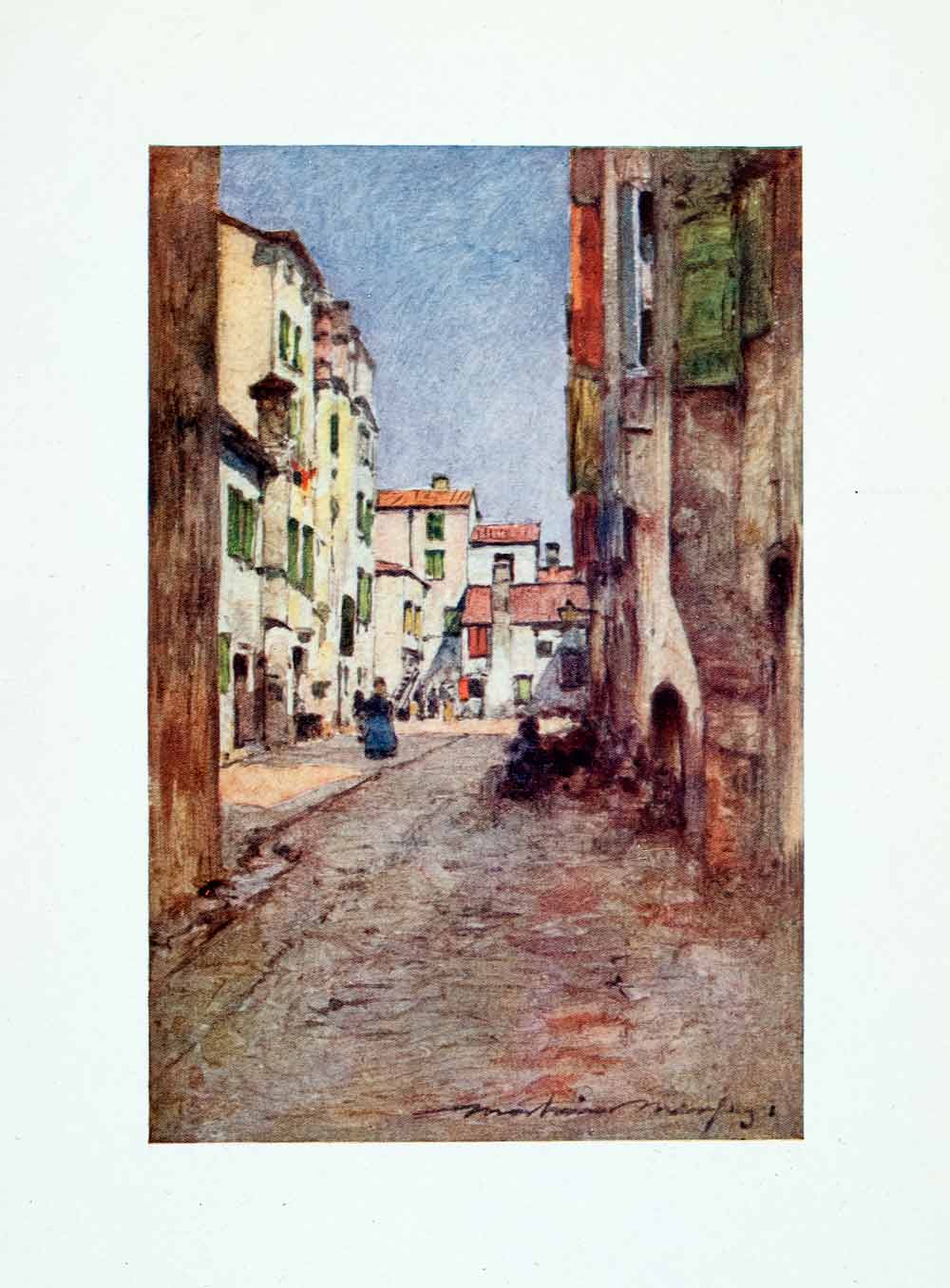 1912 Color Print Back Street Alleyway Architecture Venice Italy Mortimer XGYA1