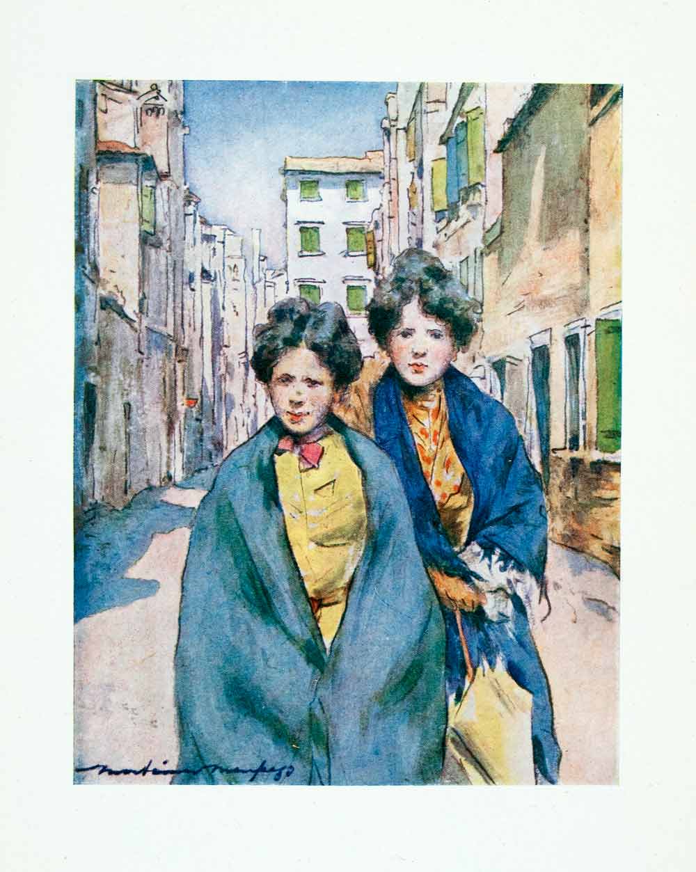 1912 Color Print Work Girls Costume Fashion Hair Venice Italy Mortimer XGYA1