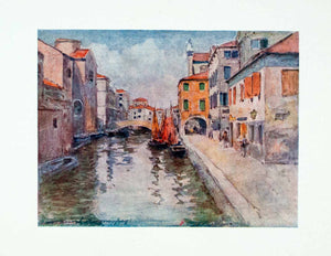 1912 Color Print Chioggia Fish Market Boat Street Coastal Italy Mortimer XGYA1