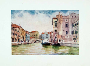 1912 Color Print Murano Italy Cityscape Bridge Boat Canal Famous Mortimer XGYA1