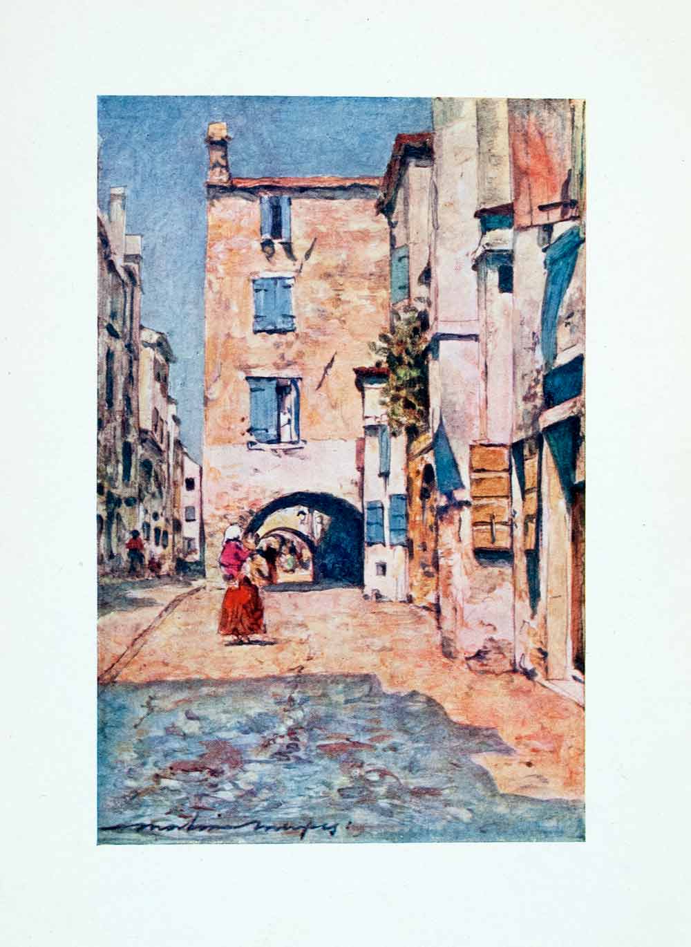 1912 Color Print Chioggia Italy Side Street Architecture Alley Mortimer XGYA1