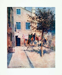 1912 Color Print Campiello Hotel Courtyard Clothes Venice Italy Mortimer XGYA1