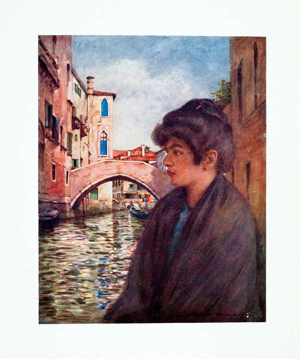 1912 Color Print Portrait Marietta Bridge Canal Venice Italy Mortimer XGYA1