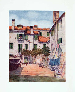 1912 Color Print Squero Boat Building Yard Architecture Venice Mortimer XGYA1