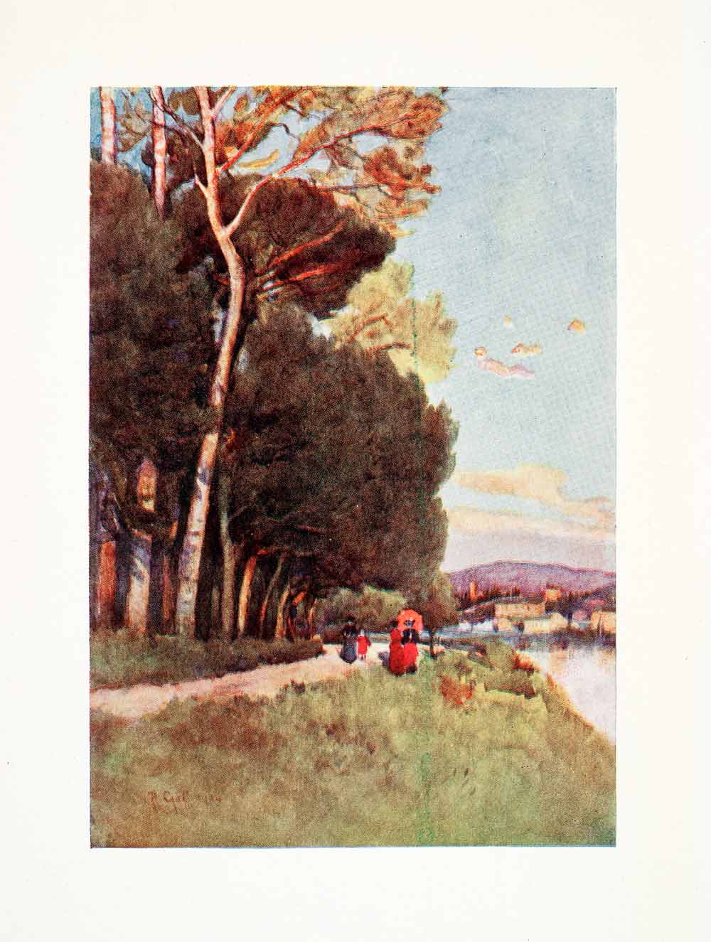 1905 Color Print Goff Cascine Park Florence Italy Arno River Tuscany XGYA2