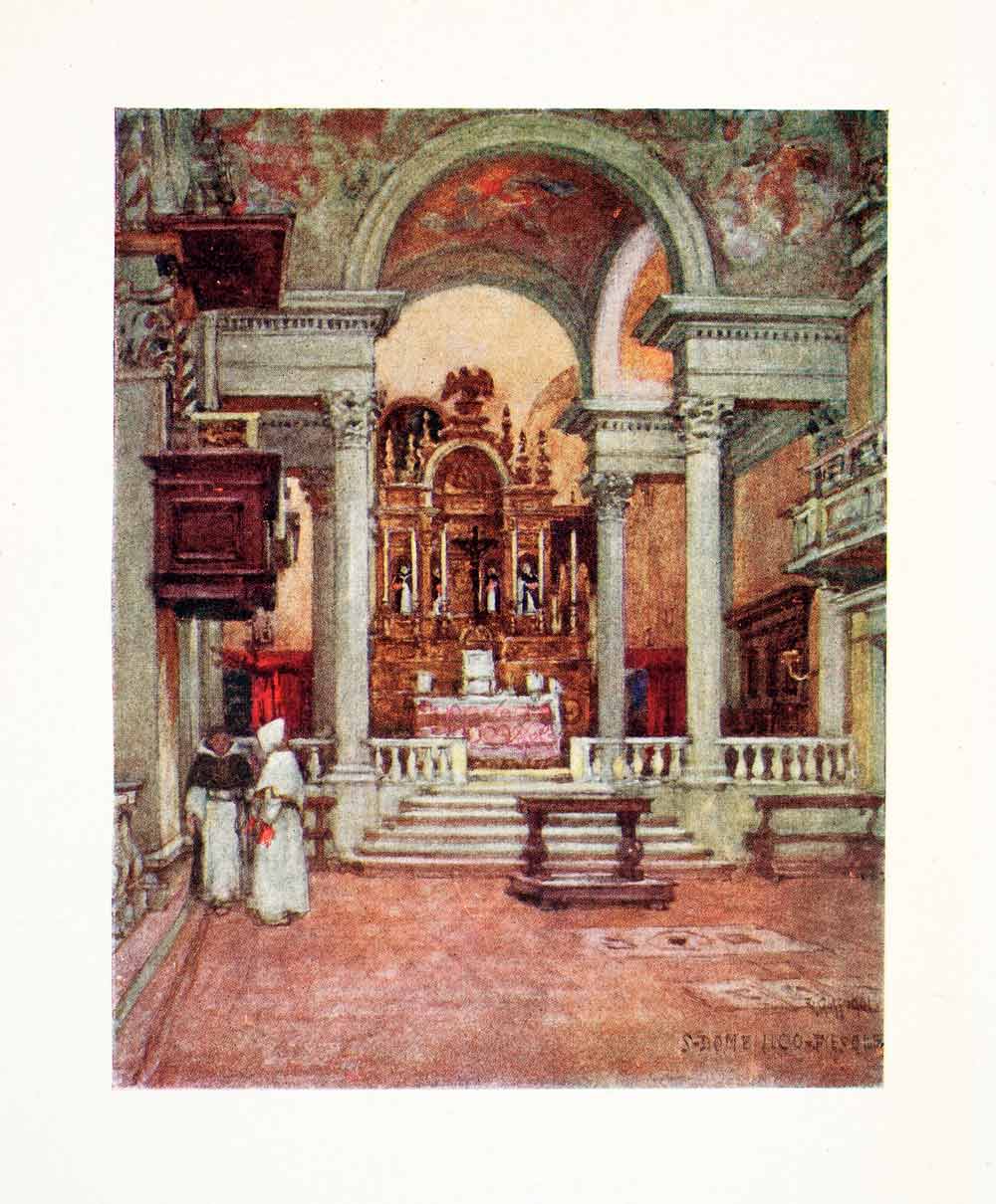 1905 Color Print Fiesole Italy Church San Domenico Convent Altar Monk Goff XGYA2