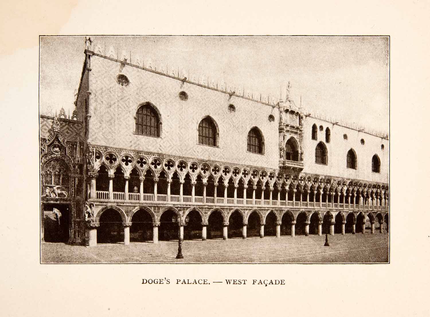 1907 Print Doges Palace West Facade Venetian Gothic Architecture Historic XGYA4