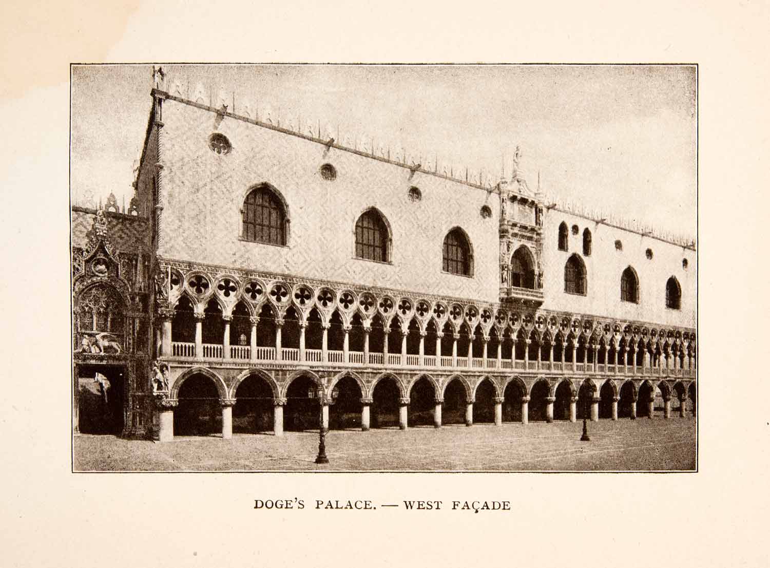 1907 Print Doges Palace West Facade Venetian Gothic Architecture Historic XGYA4