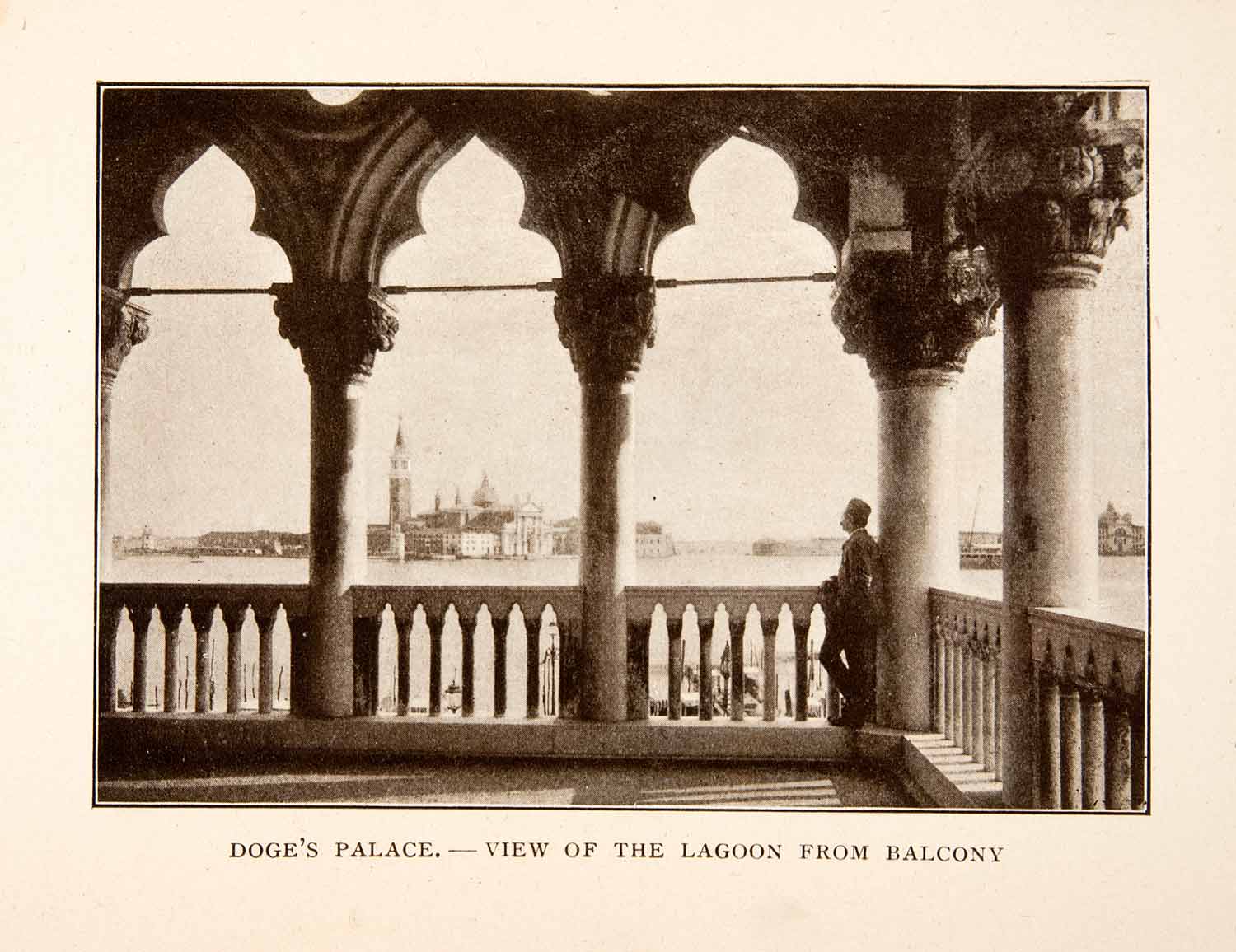 1907 Print Doges Palace Terrace Balcony Venice Italy Cityscape Historic XGYA4