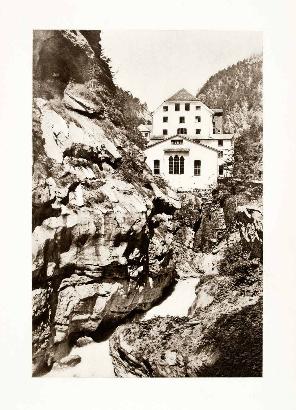 1899 Photogravure Pfafers Bathhouse Baths Ragatz Switzerland Historical XGYA5