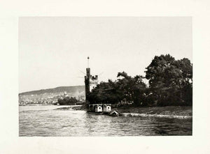 1899 Photogravure Ancient Stone Mouse Tower Bingen Rhein River Historic XGYA5