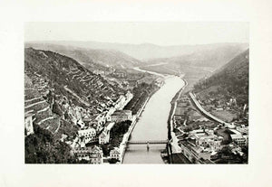1899 Photogravure Ems River Germany Birds Eye View Cityscape Historical XGYA5