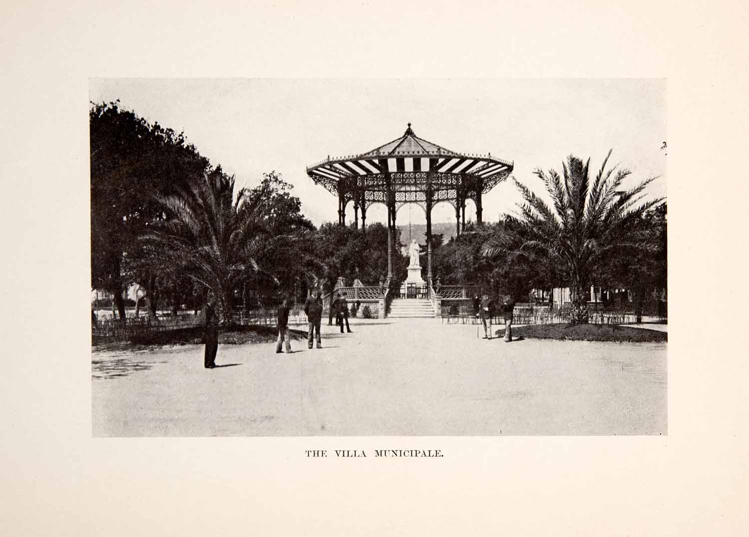 1901 Print Villa Municipale Naples Italy Statue Gazebo Botanical Trees XGYA6